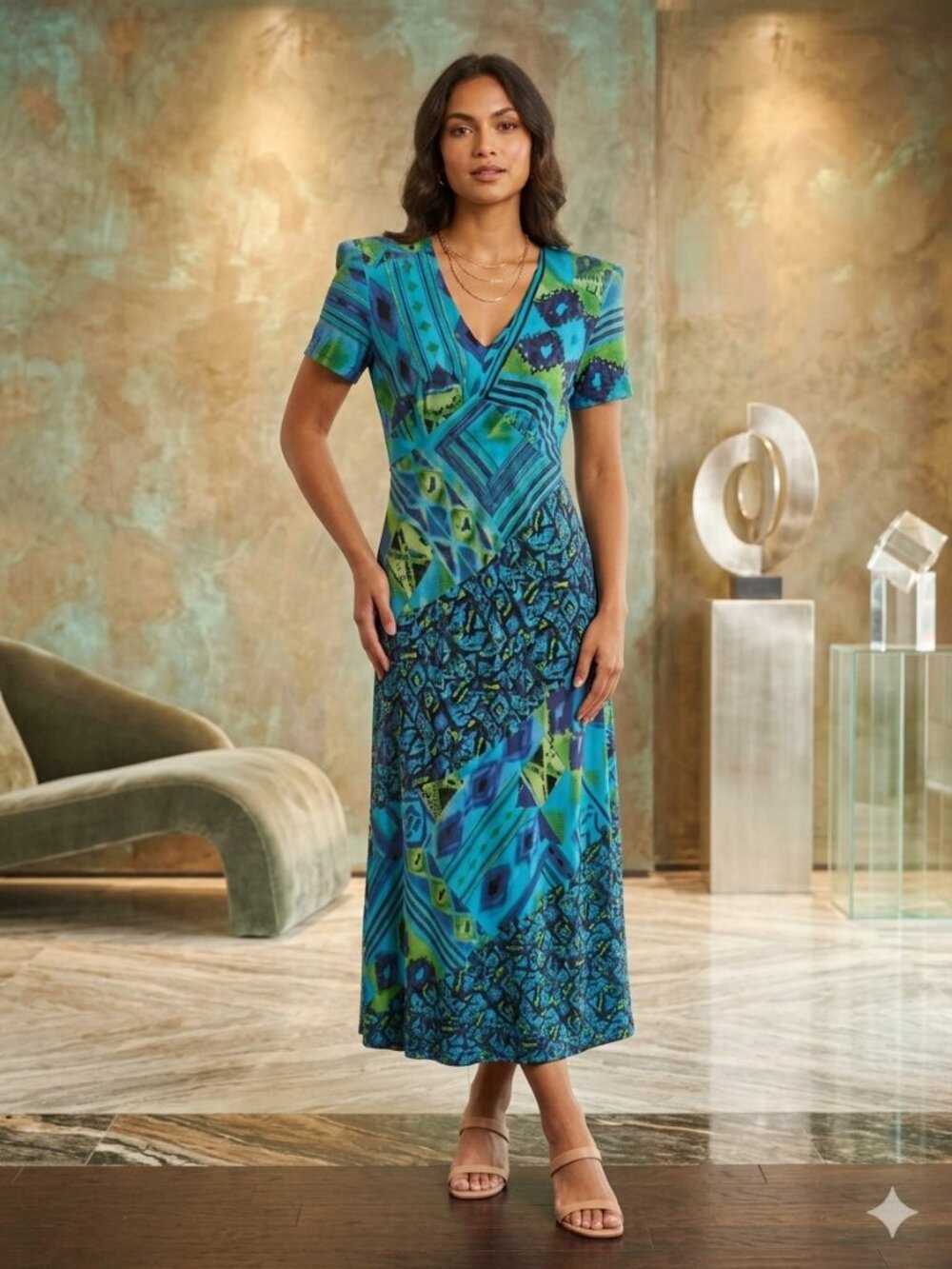 Vintage Saint Tropez West Dresses Maxi Gematric design Dress
